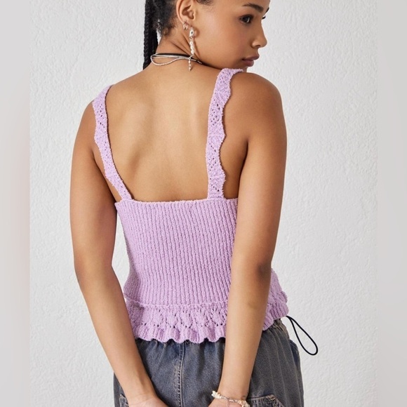 URBAN OUTFITTERS Carmella Ruffle Knit Tank Top Lavender Tie Front Size Small - Picture 3 of 13